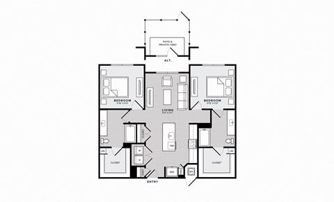 Floor plan for 2 beds, 2 baths, 1105 sqft